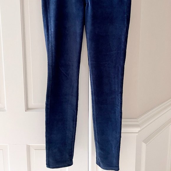 Uniqlo Velour Ultra Stretch Ribbed Leggings Trouser Pants Navy Blue Small EX - Picture 2 of 3